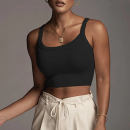 Women Solid Shoulder Straps Cotton Top