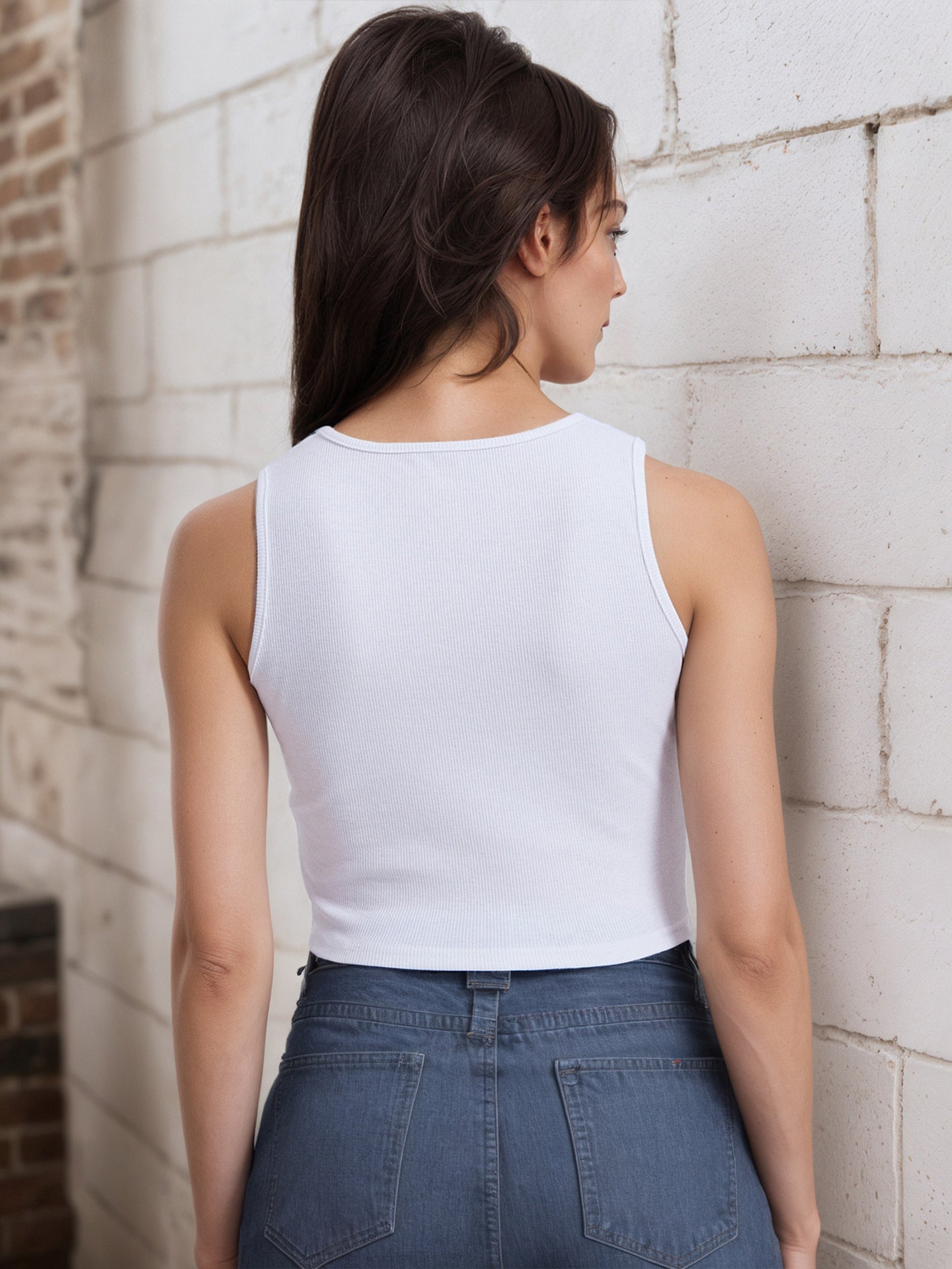 Women Ribbed Cotton Crop Top with Cut Out