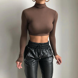 Women Solid High Neck Top