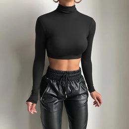 Women Solid High Neck Top