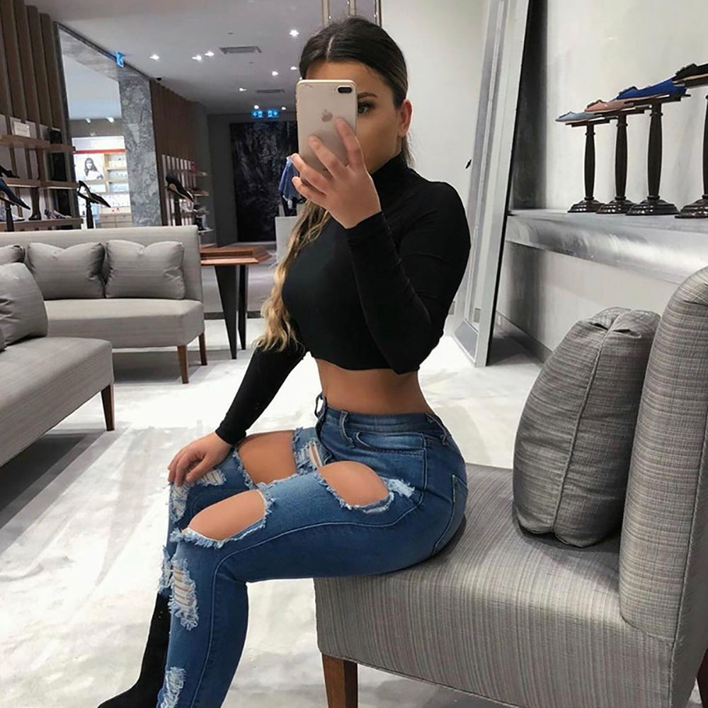 Women Solid High Neck Top