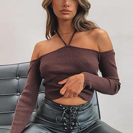 Women Solid Halter Neck Cotton Top