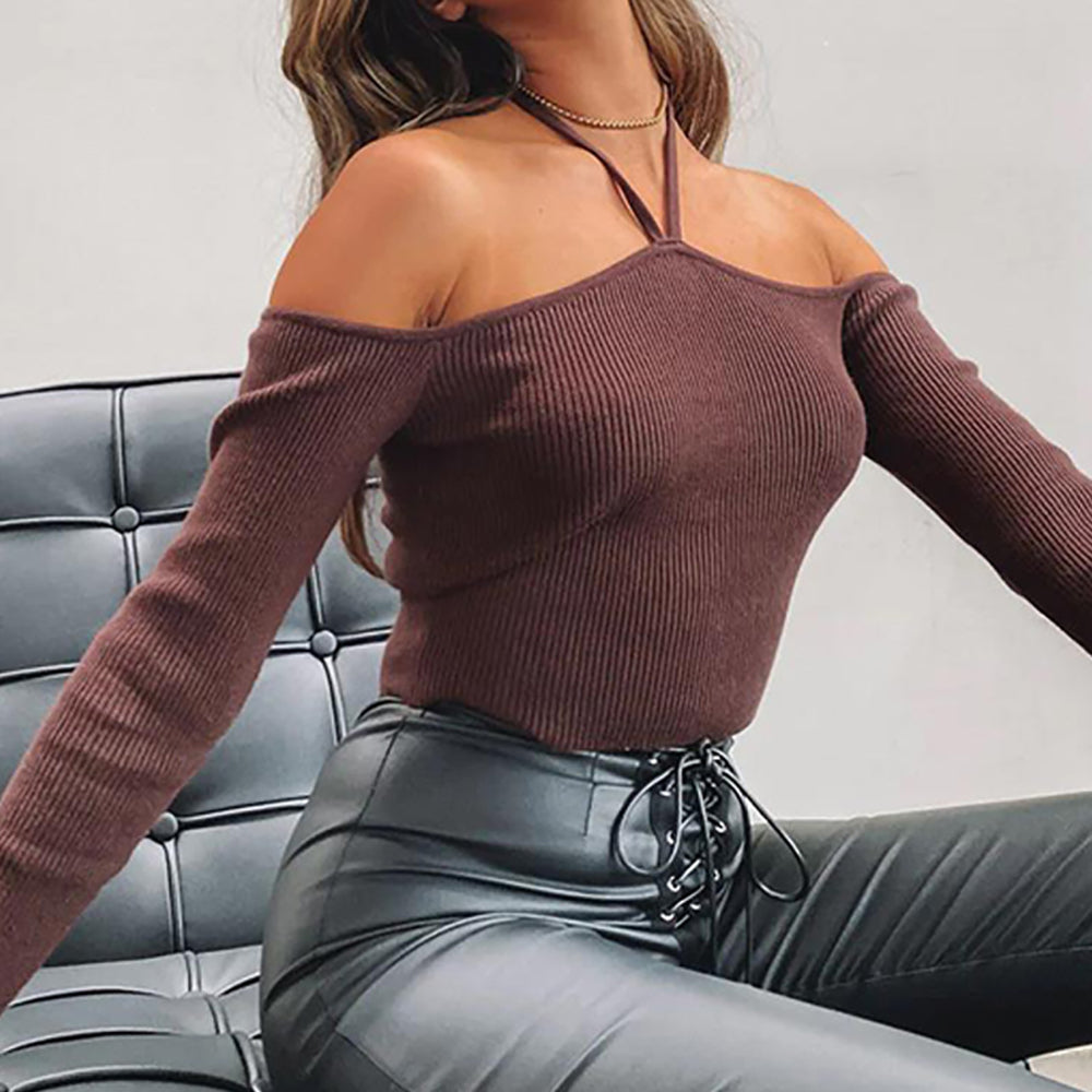 Women Solid Halter Neck Cotton Top