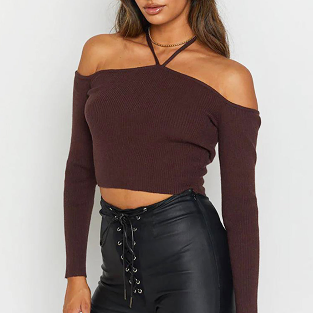 Women Solid Halter Neck Cotton Top