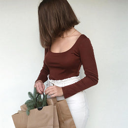 Women Solid Scoop Neck Top