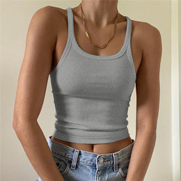Women Solid Scoop Neck Crop Top