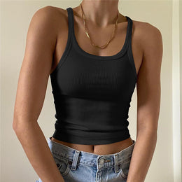Women Solid Scoop Neck Crop Top
