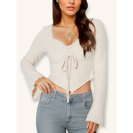 Women Sweetheart Neck Long Sleeves Crop Top