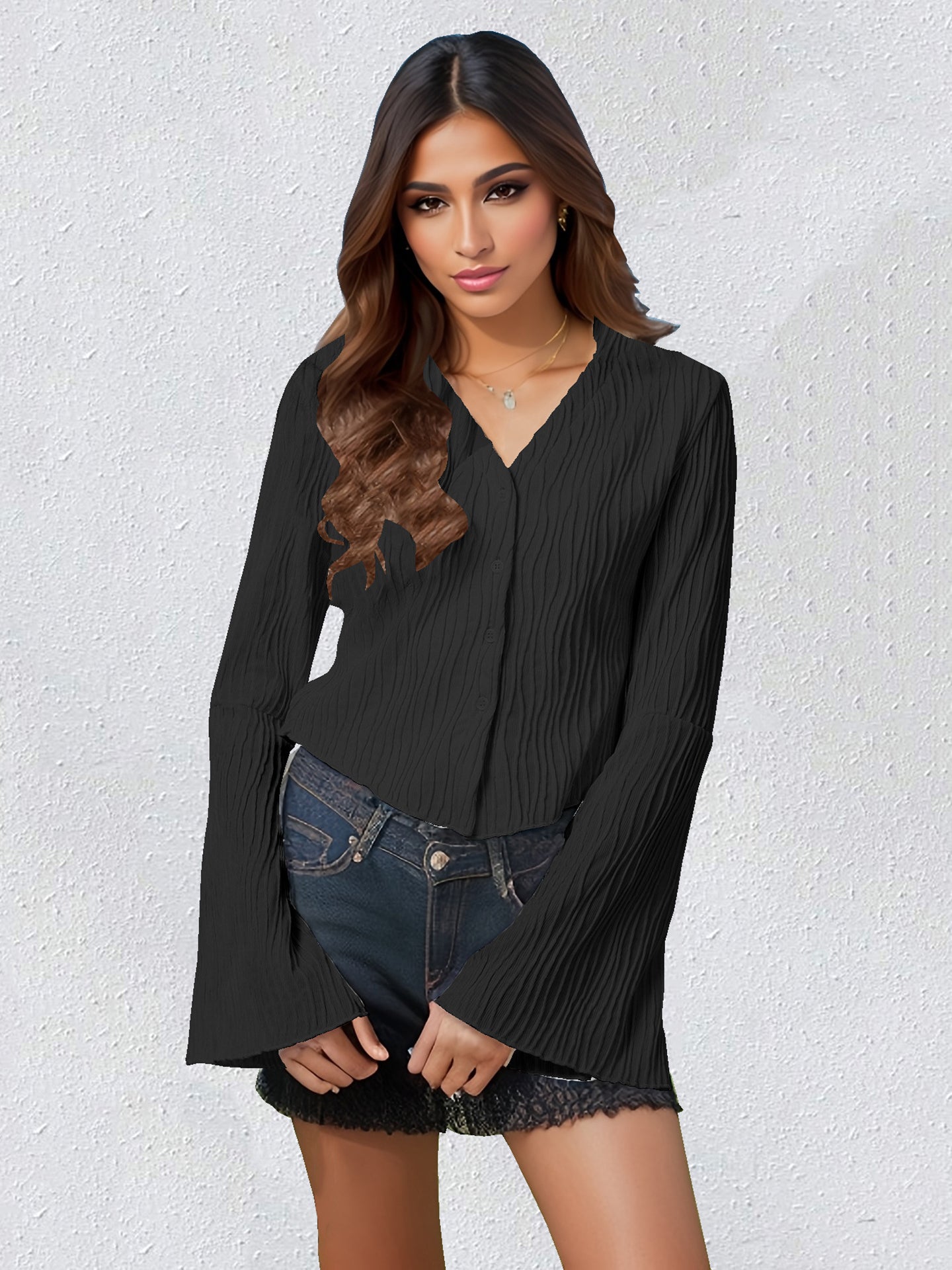Solid Shirt Style Top