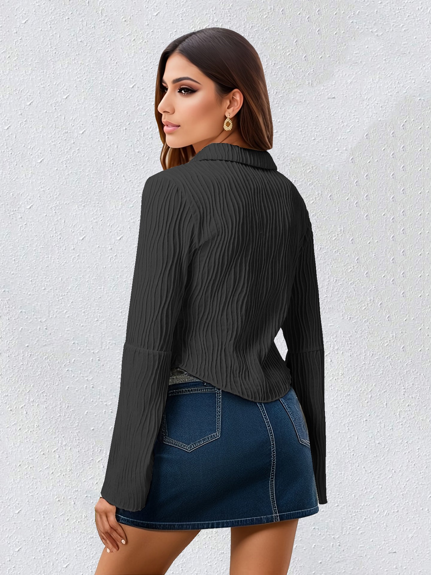 Solid Shirt Style Top