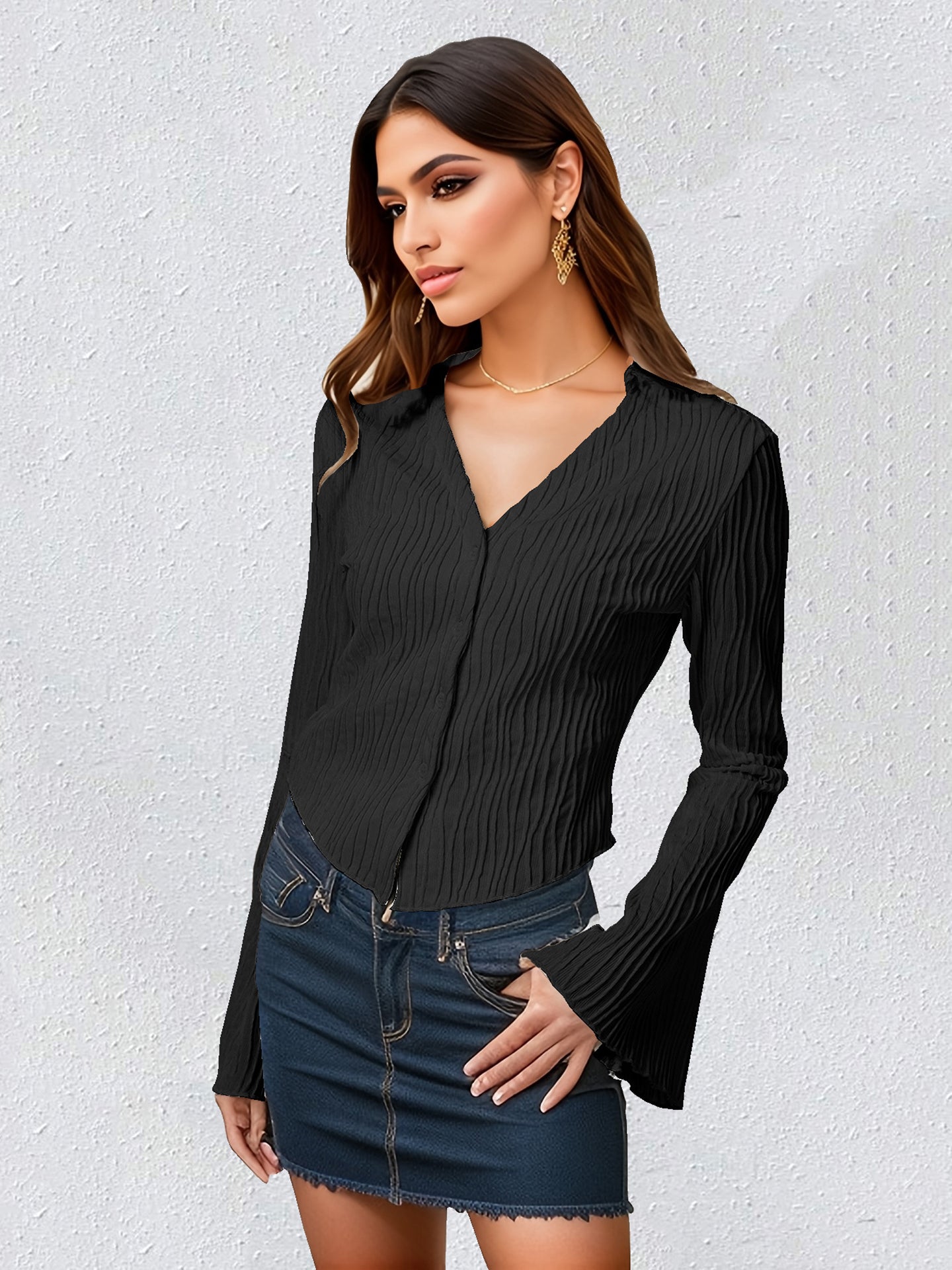 Solid Shirt Style Top