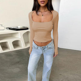 women Scoop Neck Crop Fitted Top