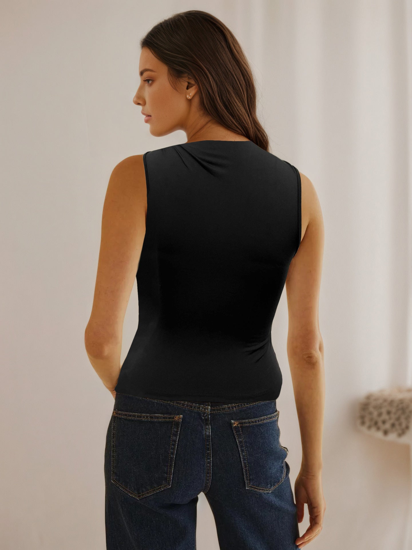 Women Mettalic Gathered Fitted Top