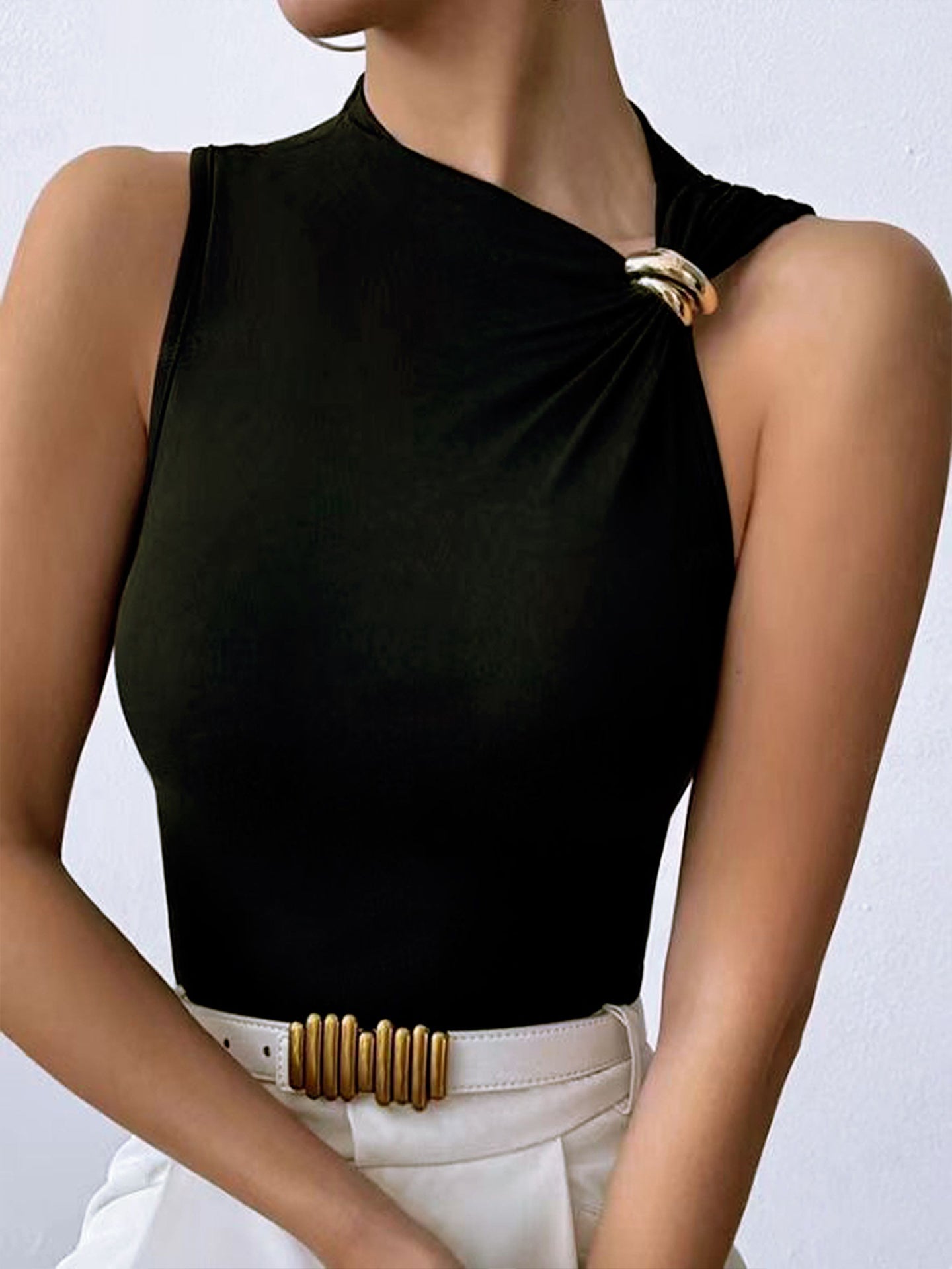 Women Mettalic Gathered Fitted Top