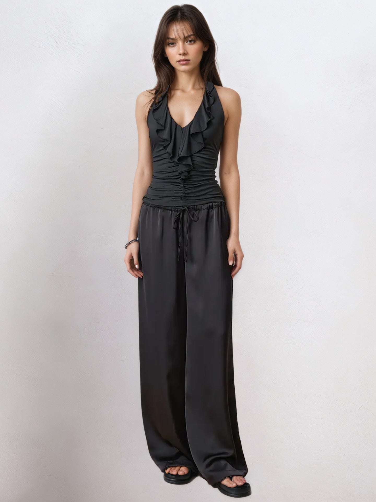 Women Halter Neck Ruffles Top