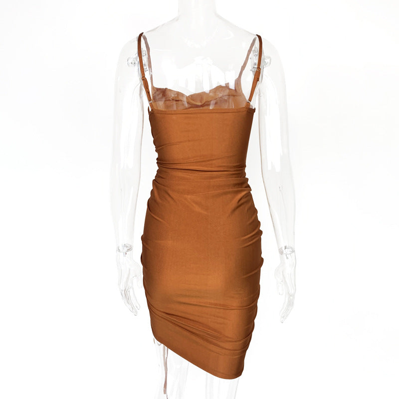 Brown Solid Bodycon Midi Dress