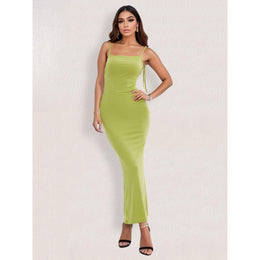 Women Solid Shoulder Straps Sleeveless Maxi Dress
