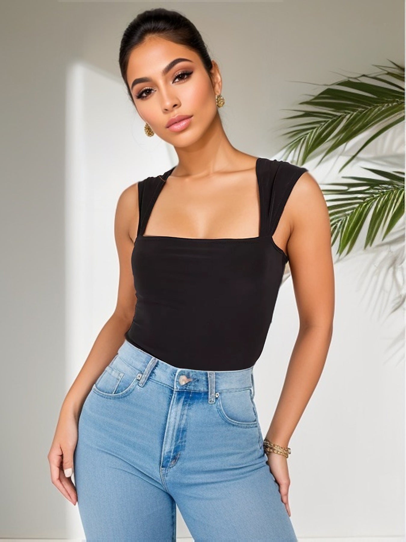 Square Neck Solid Top