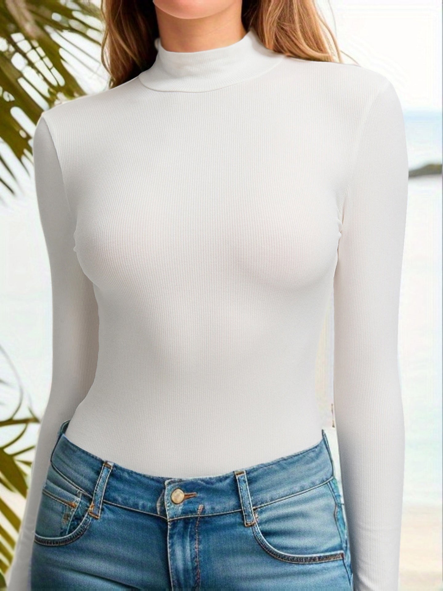 Women High Neck Long Sleeves Top