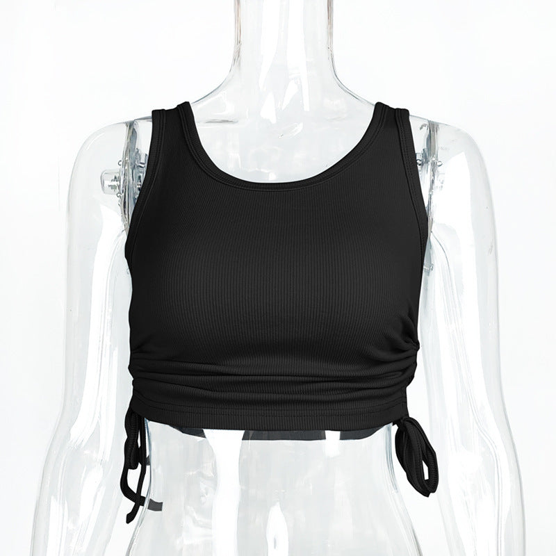 Women Solid Ruched Round Neck Cotton Top