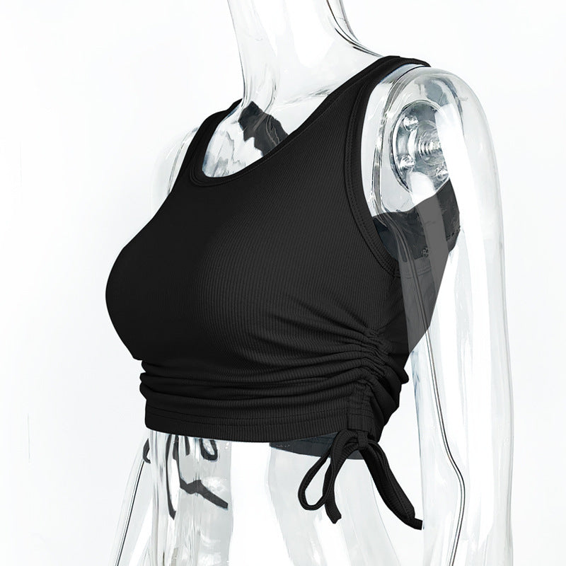 Women Solid Ruched Round Neck Cotton Top