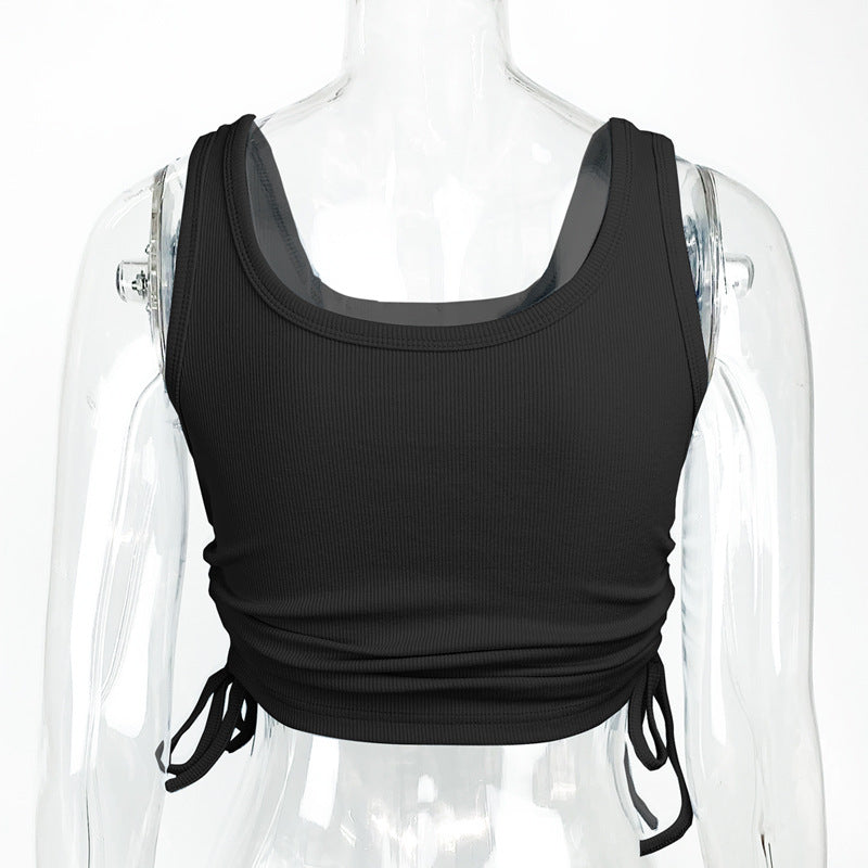 Women Solid Ruched Round Neck Cotton Top