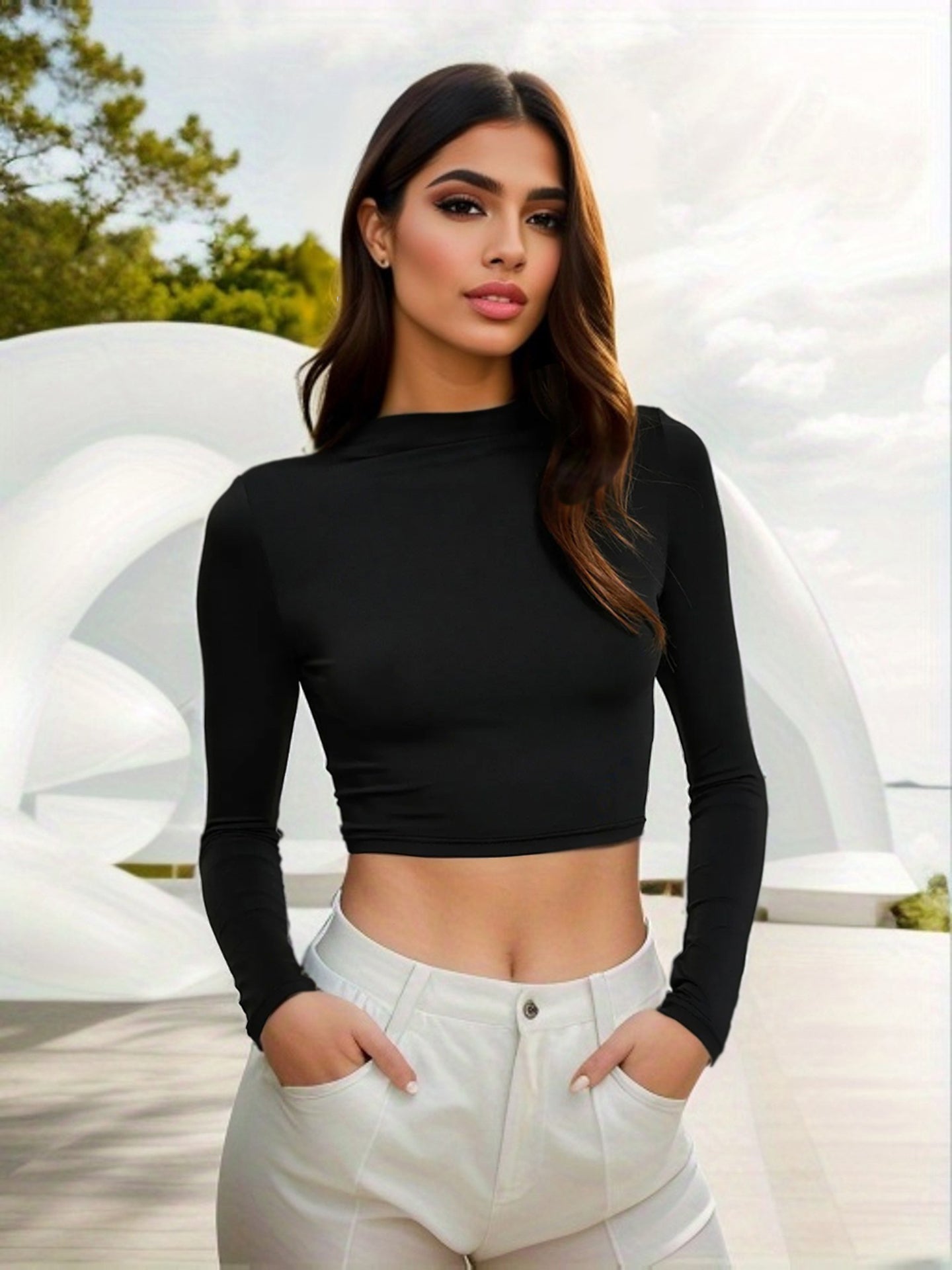 Women Long Sleeves Tank Casual Crop Top