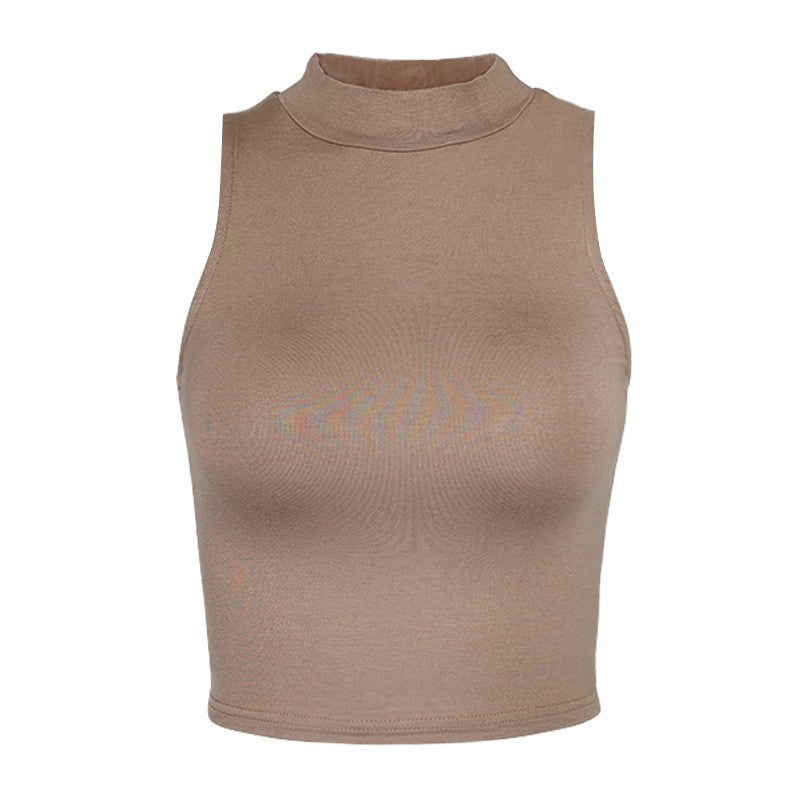 Women Solid High Neck Crop Top