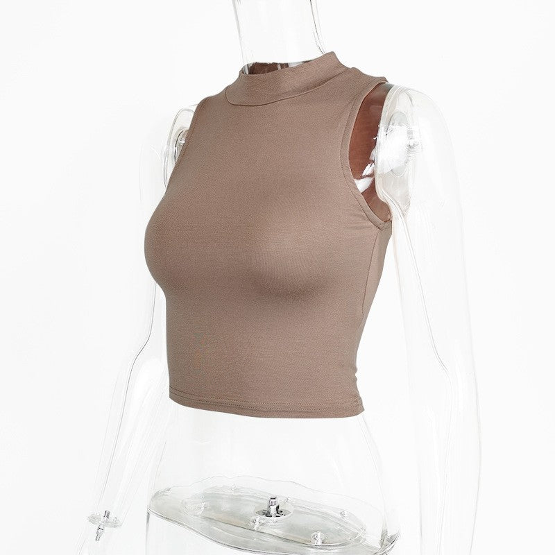 Women Solid High Neck Crop Top
