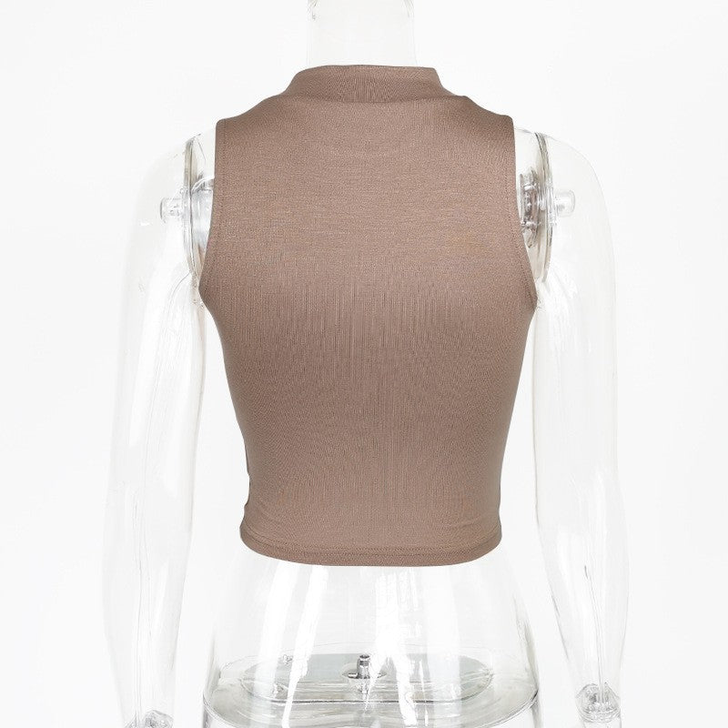Women Solid High Neck Crop Top