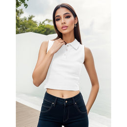 Women Solid Shirt Collar Cotton Top