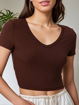 Solid V-Neck Crop Top