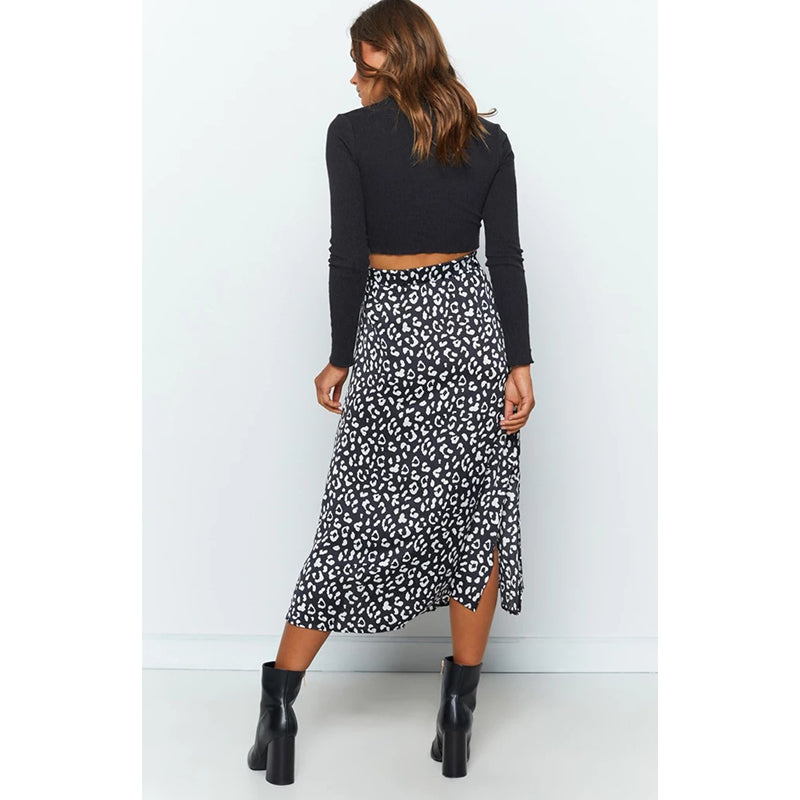Animal Printed A-Line Midi Skirt