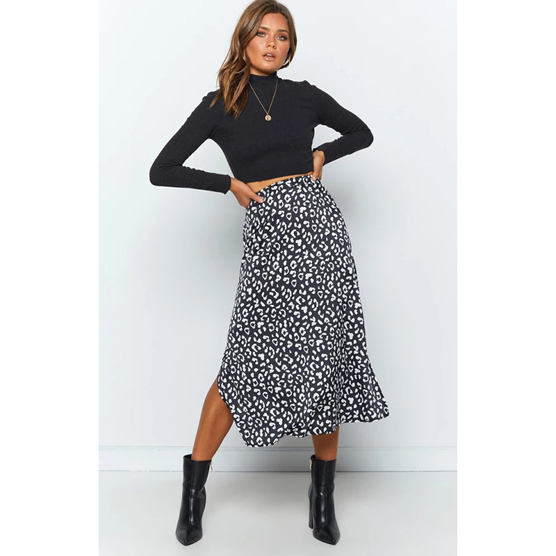 Animal Printed A-Line Midi Skirt