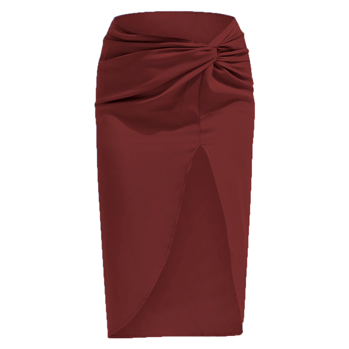 Maroon Solid A-Line Midi Skirt with Slit