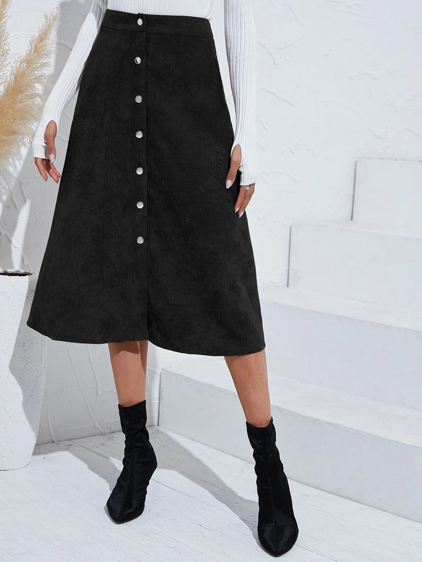 Women Button Up A-Line Skirt