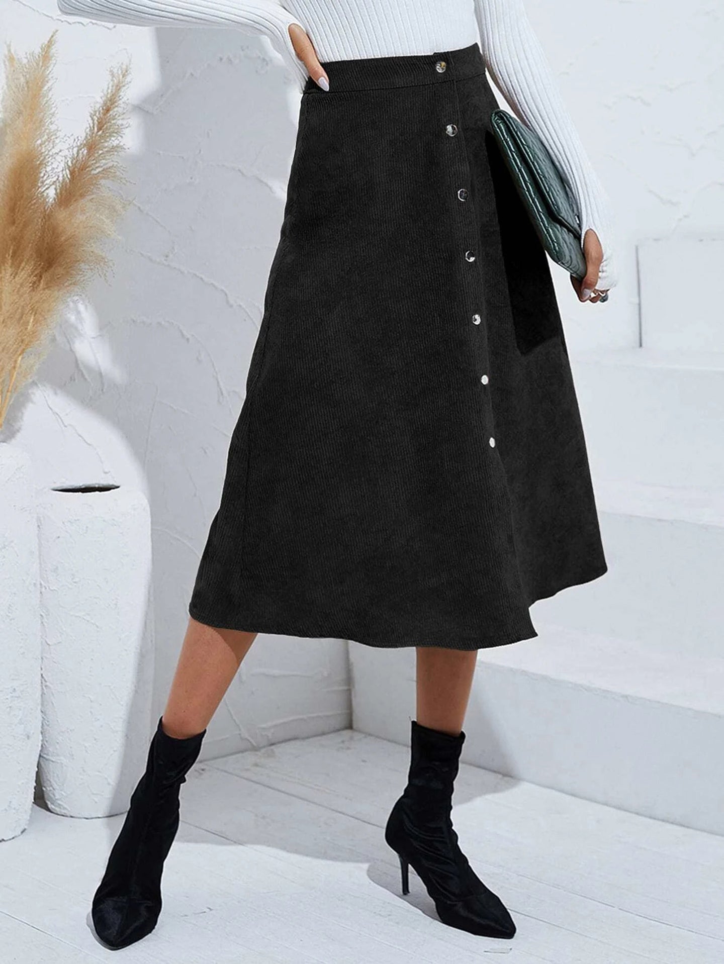 Women Button Up A-Line Skirt
