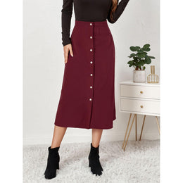 Women Button Up A-Line Midi Skirt
