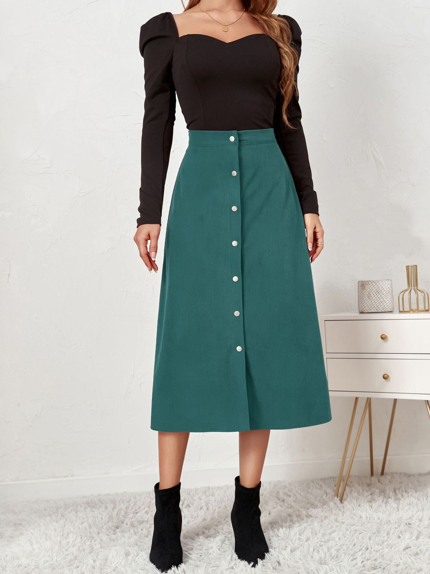 Women Button Up A-Line Skirt