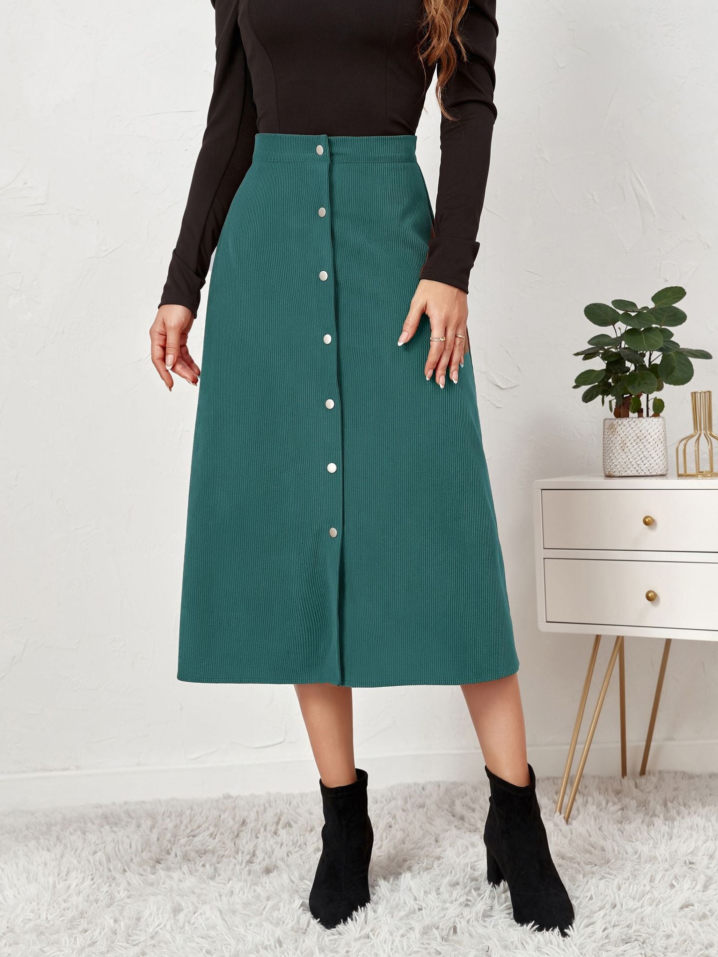 Women Button Up A-Line Skirt