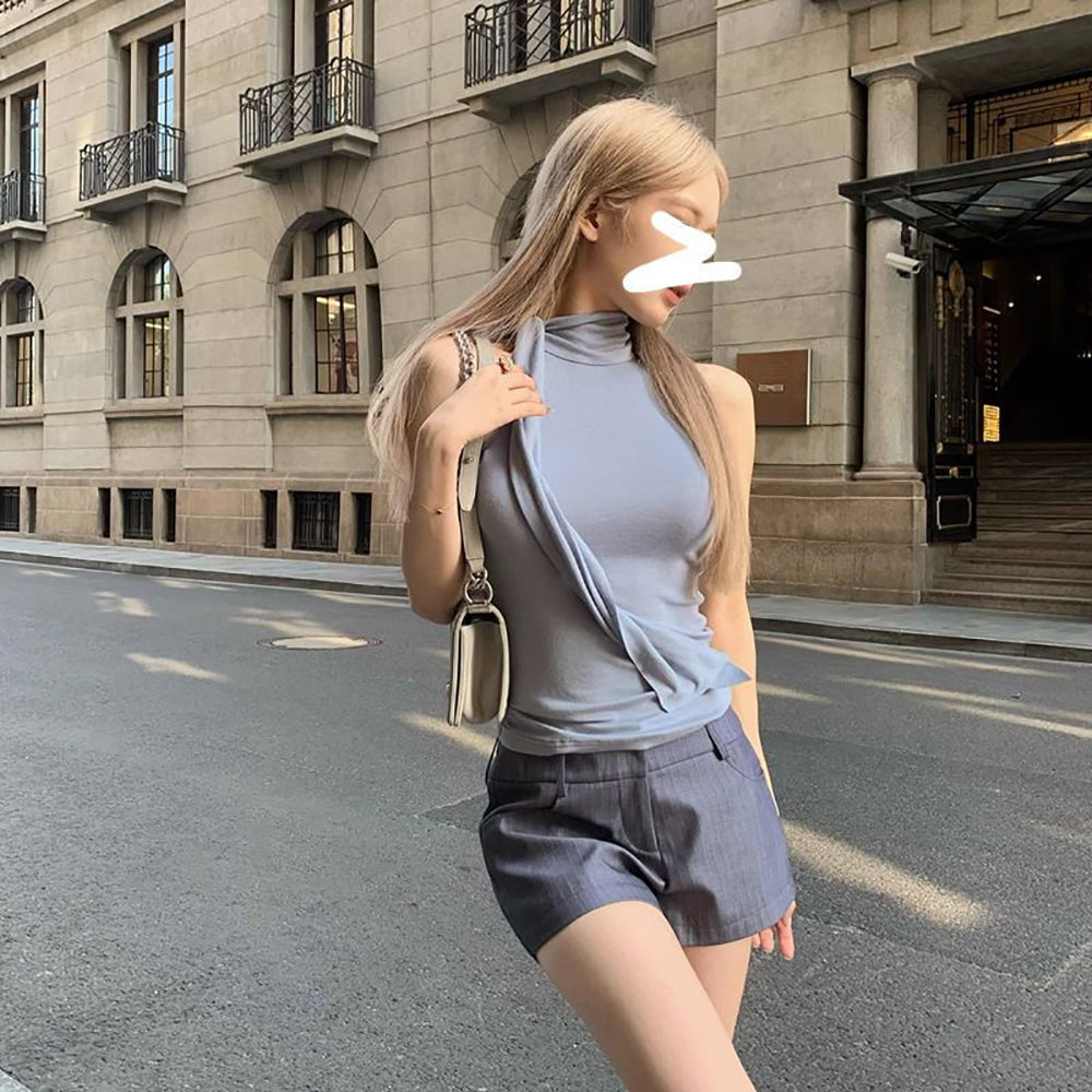 Women Solid Tie-Up Neck Top