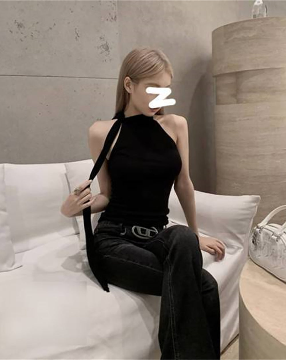 Women Solid Tie-Up Neck Top