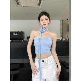 Women Solid Scarf Neck Crop Top