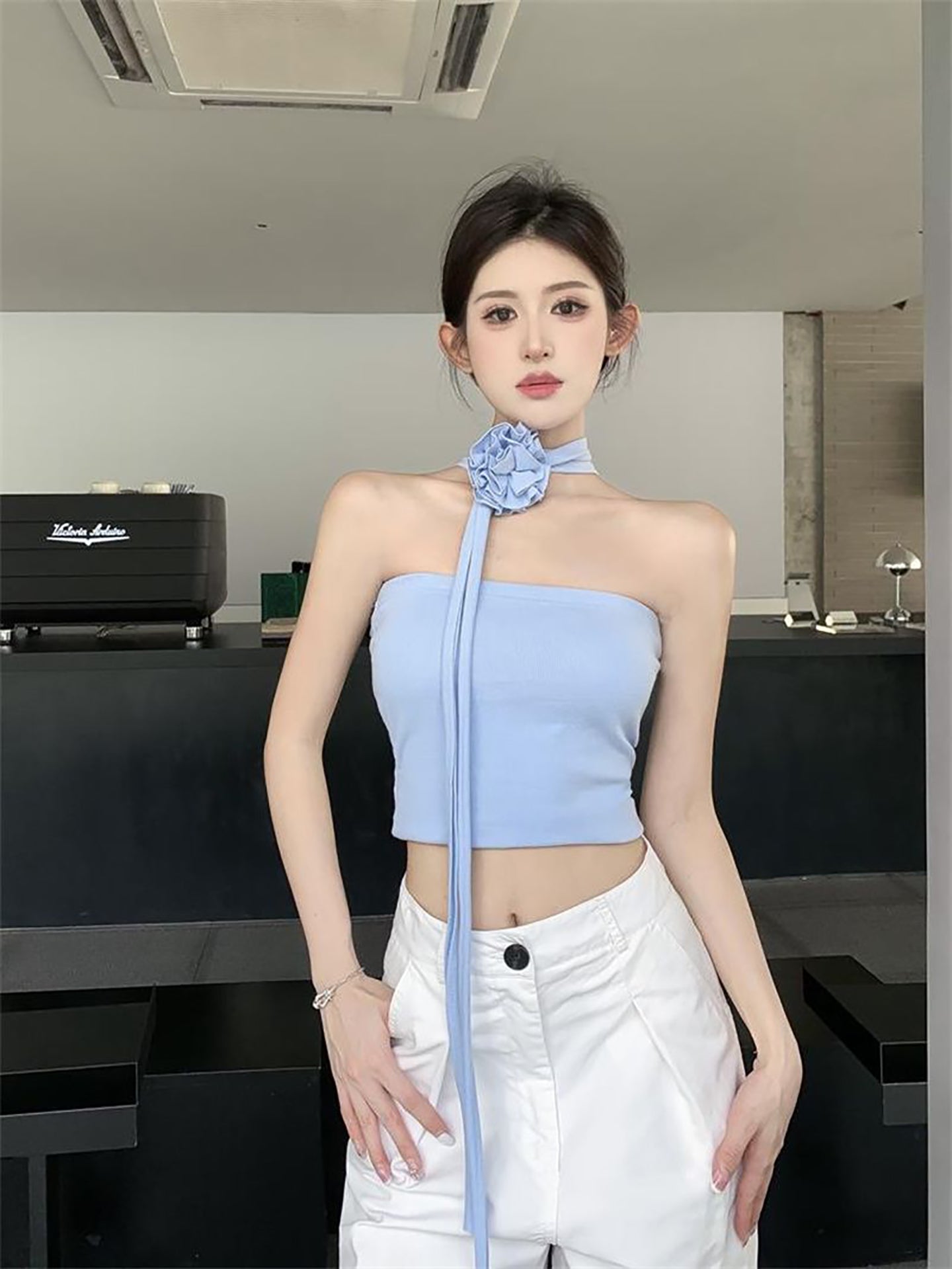 Women Solid Scarf Neck Crop Top