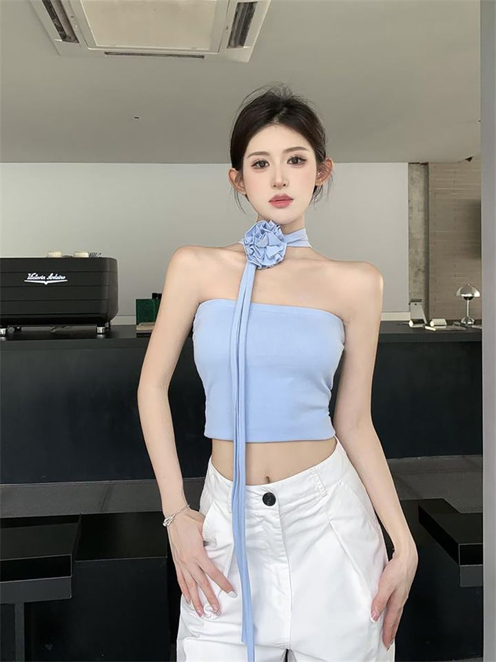 Women Solid Scarf Neck Crop Top