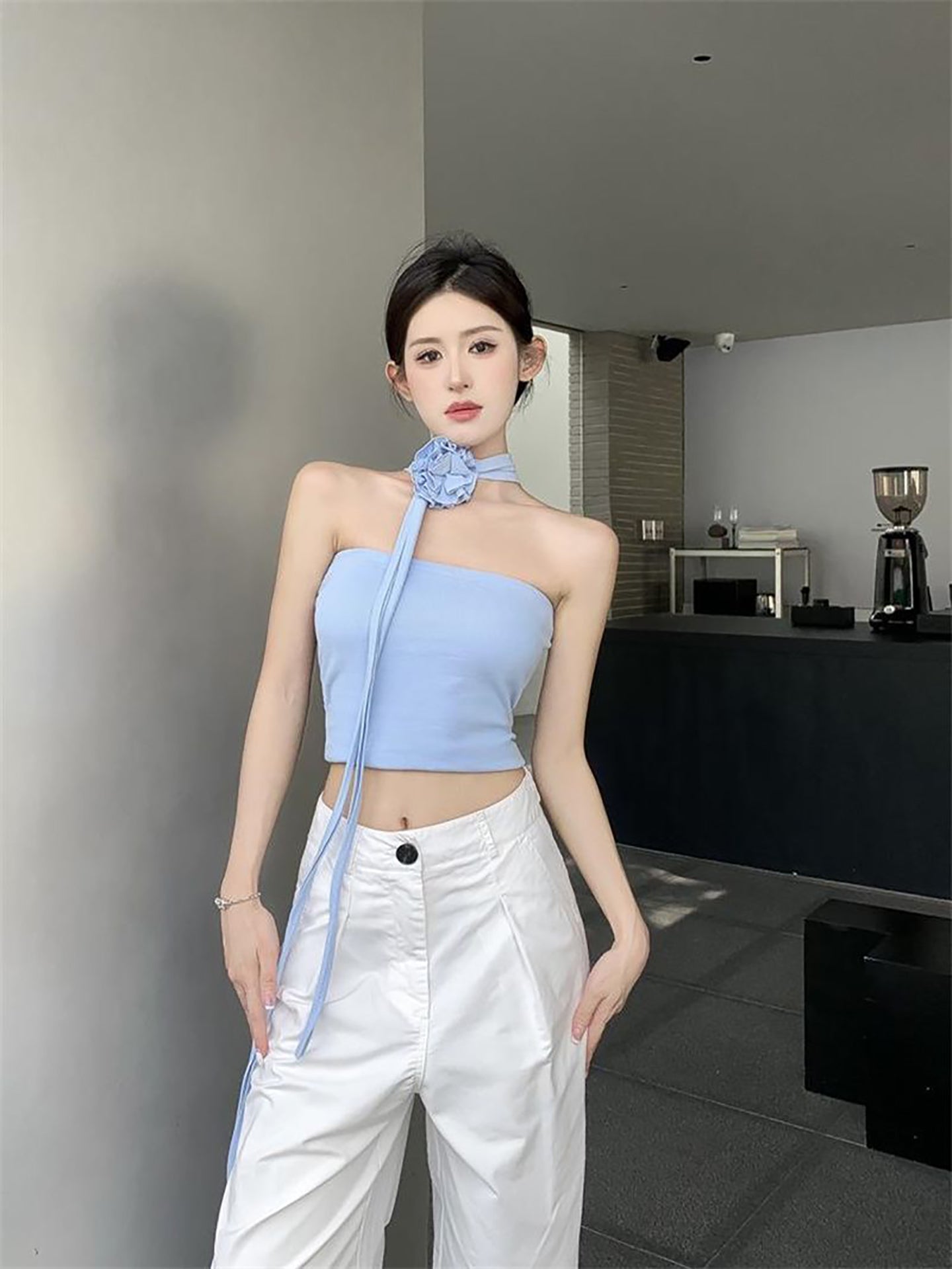 Women Solid Scarf Neck Crop Top