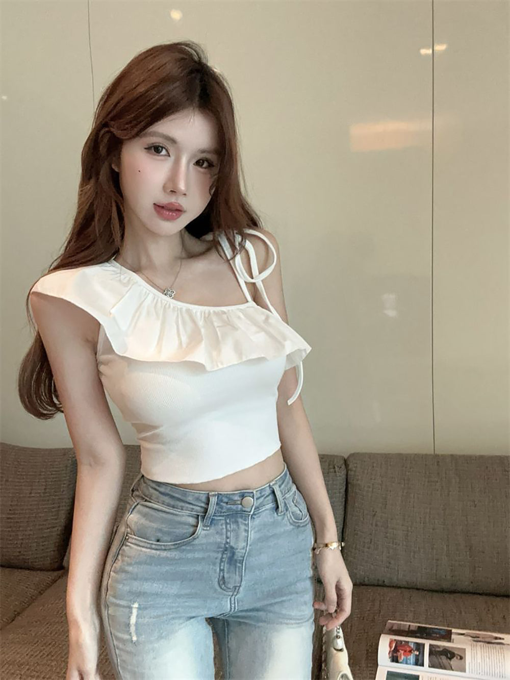 Women Ruffles Georgette Fitted Crop Top