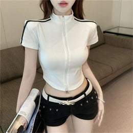 Women High Neck Fitted Crop Top