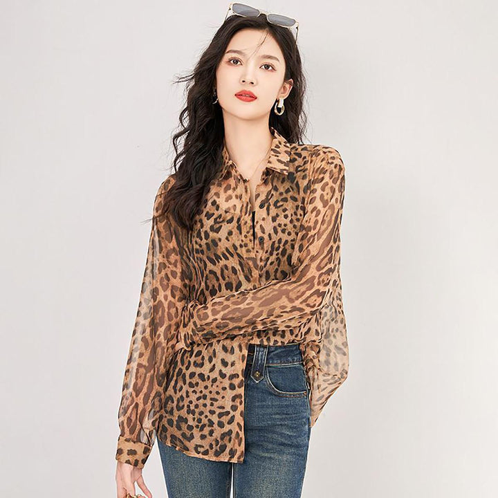 Women Spread Collar Animal Printed Casual Shirt
