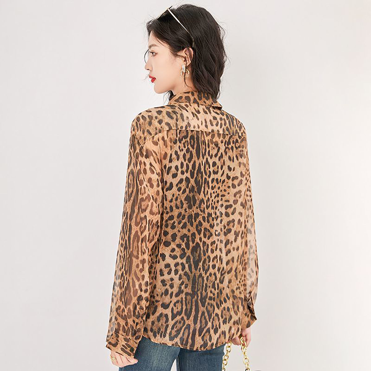Women Spread Collar Animal Printed Casual Shirt